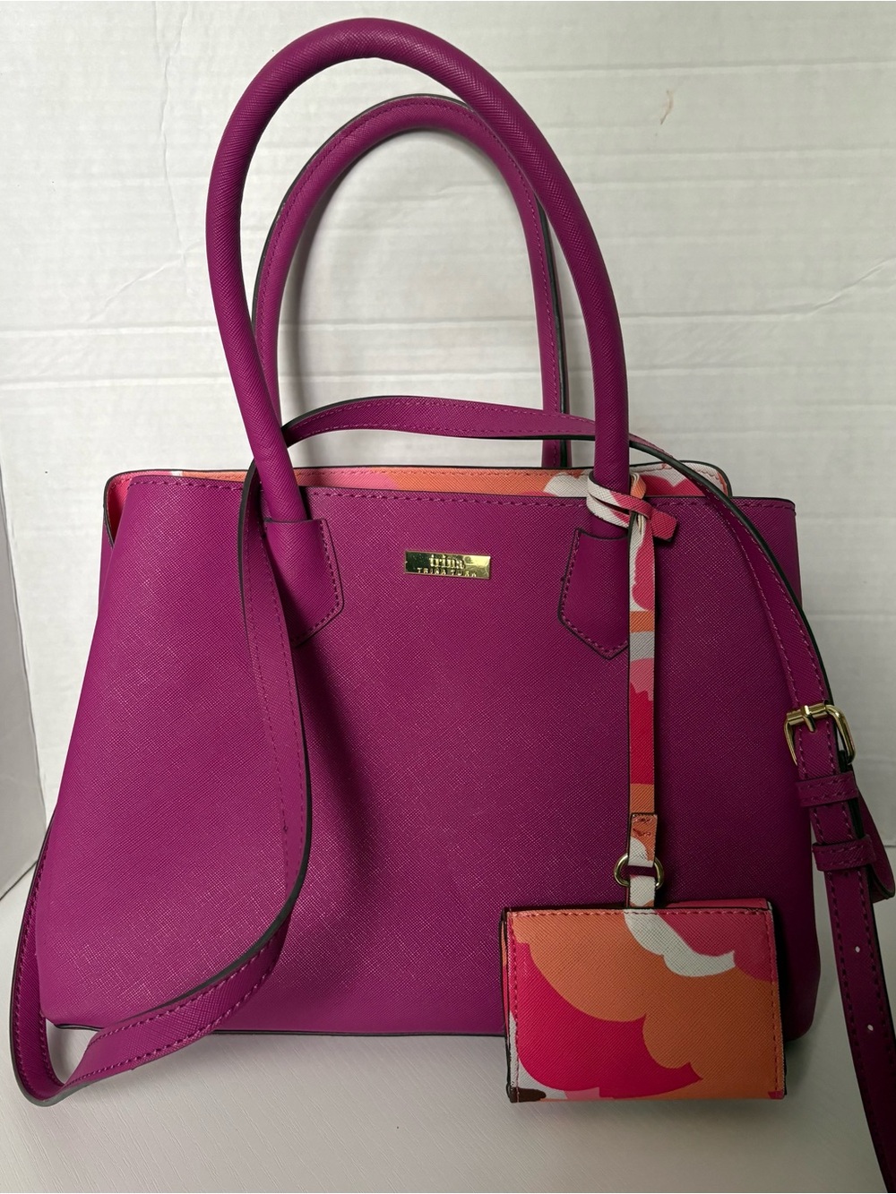 Trina Turk Magenta Satchel with Patterned Card Holder